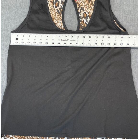 Leopard Print Back High Low Tank Top Women 1X Black Brown Sleeveless Blouse‎ - Picture 2 of 9